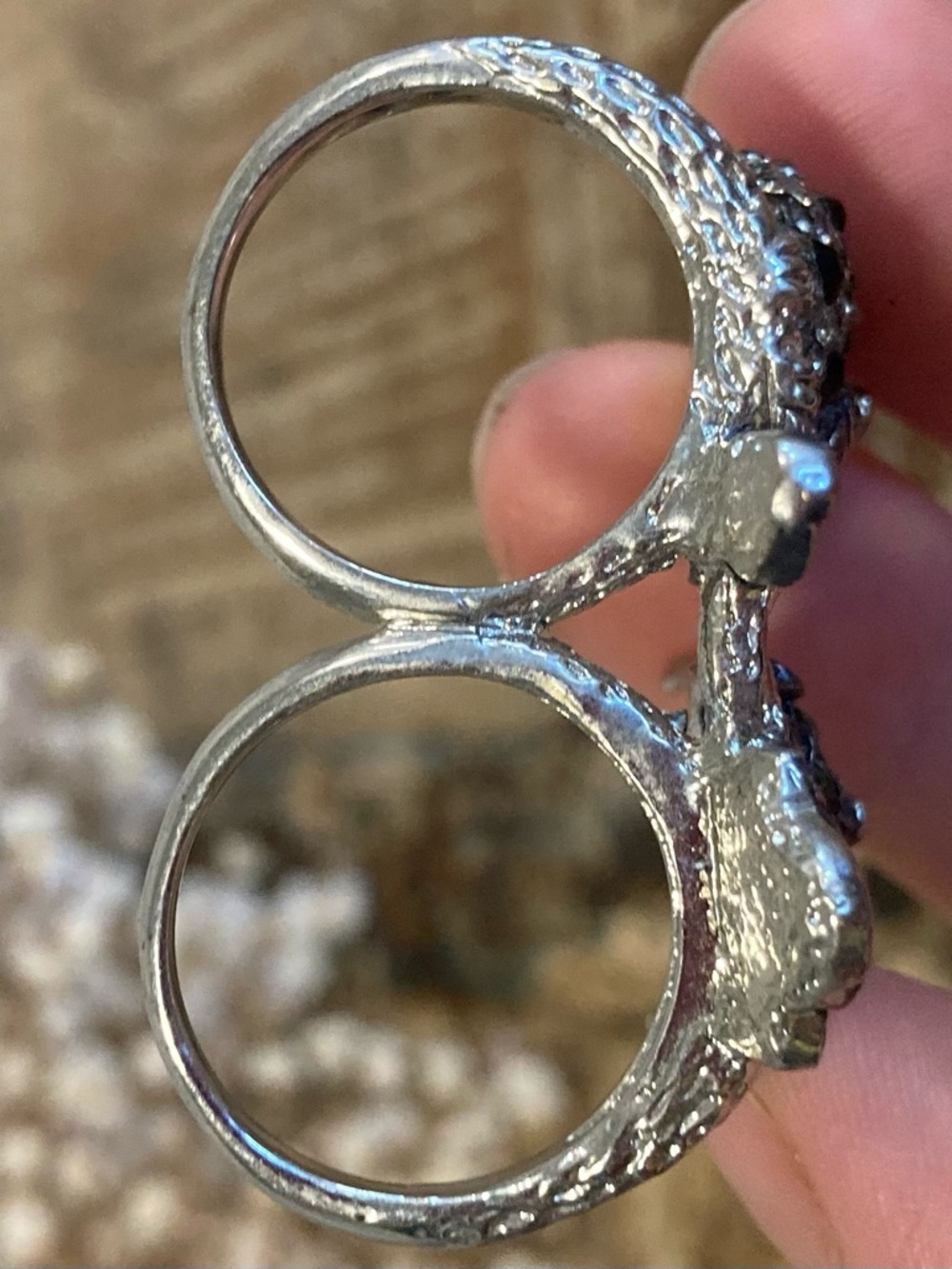 Double Owl Ring with Black Accents Silver Tone - Picture 4 of 10